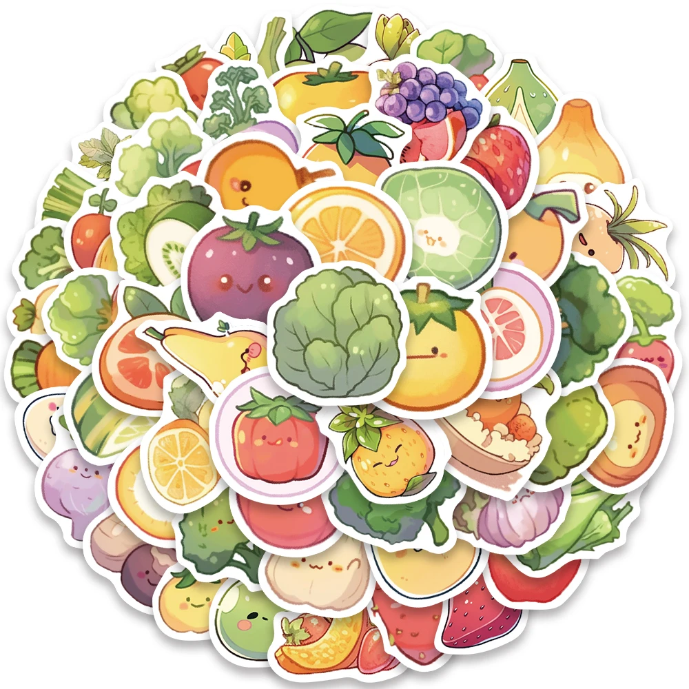 

60pcs Cute Cartoon Vegetables and Fruits Stickers Decals For Laptop Phone Notebook Luggage Stationery Waterproof Graffiti