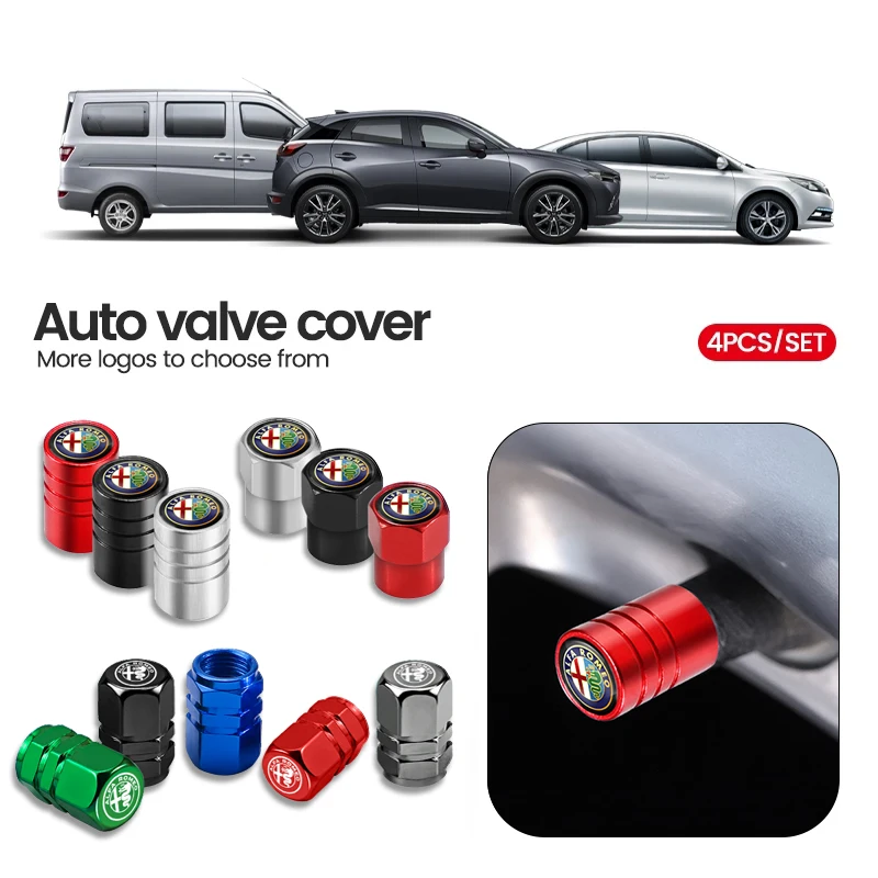 Set of 4 Metal Car Wheel Tire Valve Caps - Waterproof and Dustproof Cover