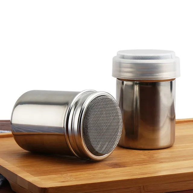 1Pc Rozsdamentes Acél Csokoládé -Rázógép Kakaliszt Kávé Szitter + 16Db Sablon Strew Pad Duster Spray Tools - Image 2