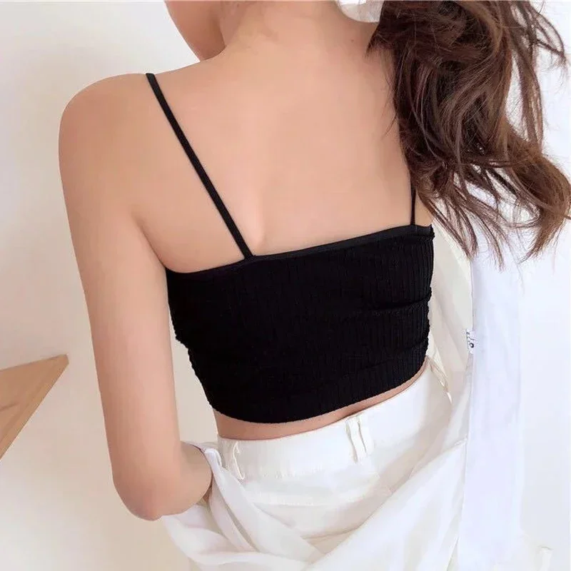 Women Lingerie Bra Soild Push Up Seamless Spaghetti Sling Soft Tube Top Bralette Top Tanks
