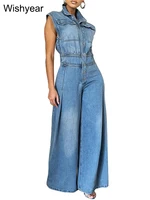 Vintage Loose Denim Wide Leg Pants Jumpsuit Women Pocket Sleeveless Single Breasted Baggy Jean One Piece Rompers Street Overalls - Image 4