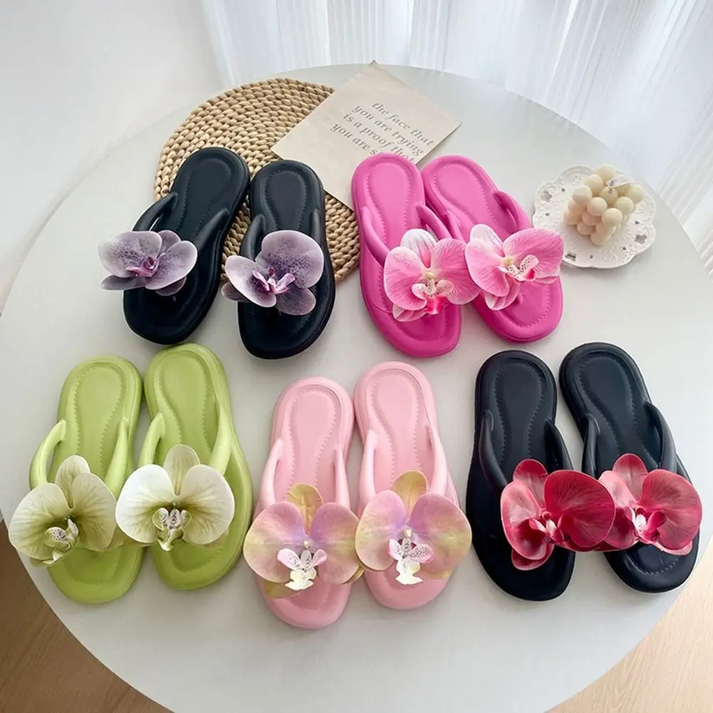 Cute Summer Butterfly Orchid Slipper Elegant Vacation Flower Flip Flops Non-Slip Out Wear Women's Sandals Indoor