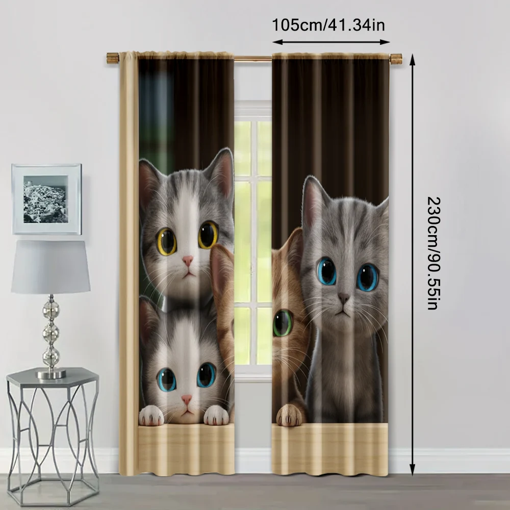 2pcs, Curtain Cute cat owner Versatile Polyester Fabric,Without Electricity Spring Party & Holiday Decor Perfect for translucent 4