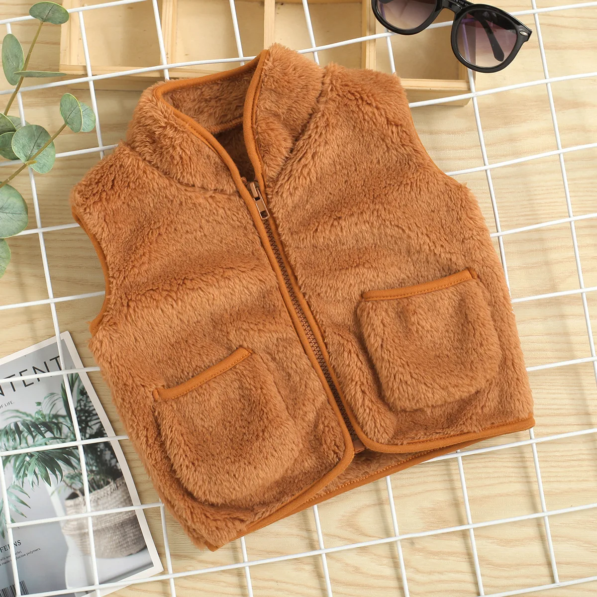Autumn Spring Warm Baby Kid Girls Waistcoats Plush Pocket Sleeveless Outerwear Vests Outfits 1-5Y children vest