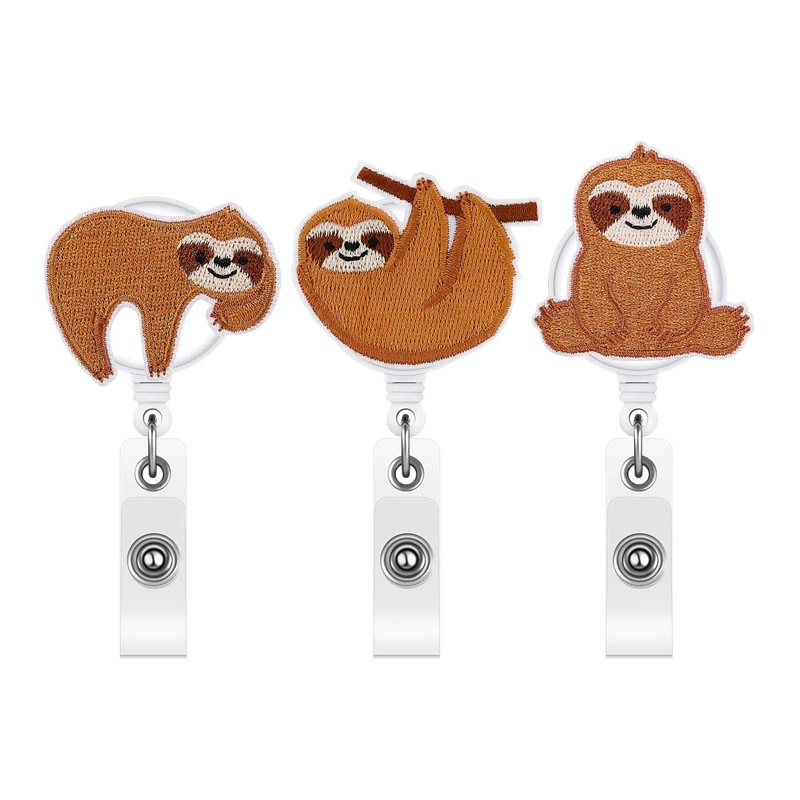 

3Pcs Sloth Badge Reel Cute Felt Badge Reel Holder Retractable Badge Reel Clip For Women Nurse ID Card Name Card Supplies