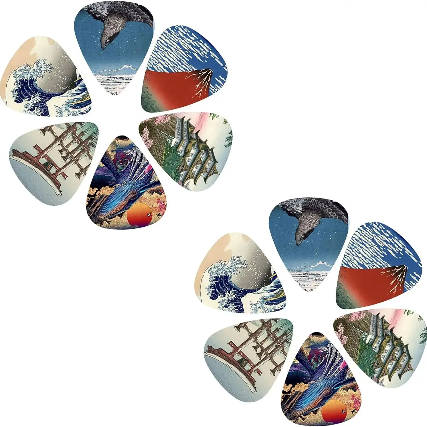 Neue 12er-Set Gitarrenplektren – Japanisches Kulturthema mit Schrapnell-Motiv, für Bass, Ukulele, Musikinstrumentenzubehör – Detail 2