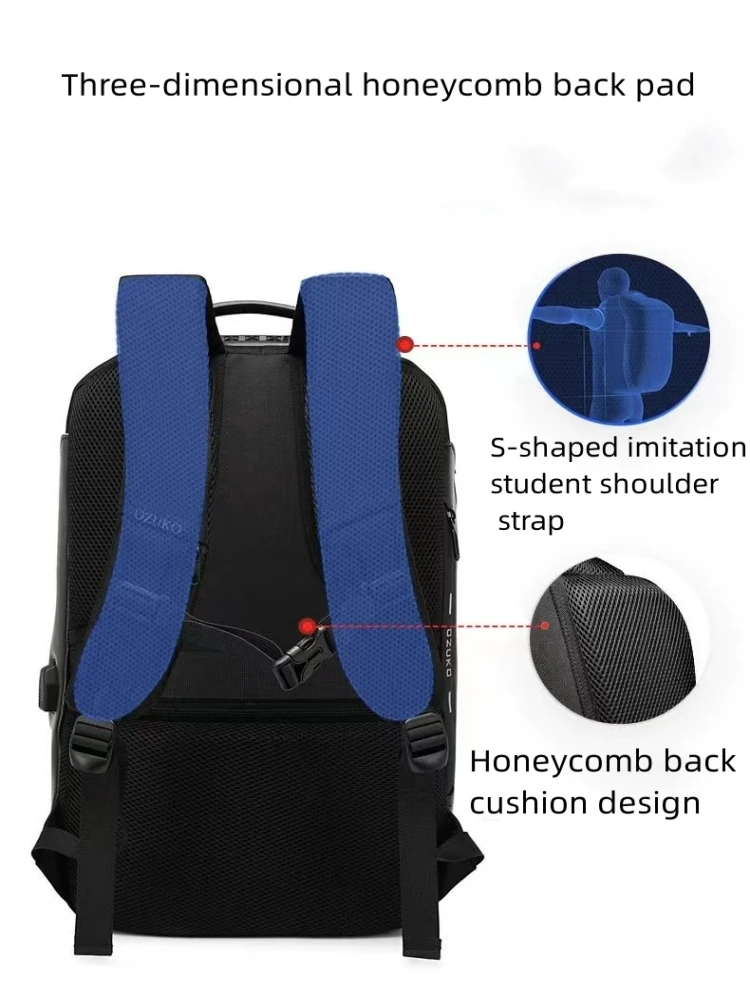 Backpack Waterproof Men's Backpack with Password Lock Computer Bag with USB Charging Leisure Travel Business Backpack