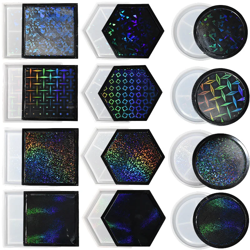 Holographic Resin Coaster Molds Square, Hexagonal, Round Silicone Coaster  Resin Casting Mold DIY Resin Cups Mats Home Decoration