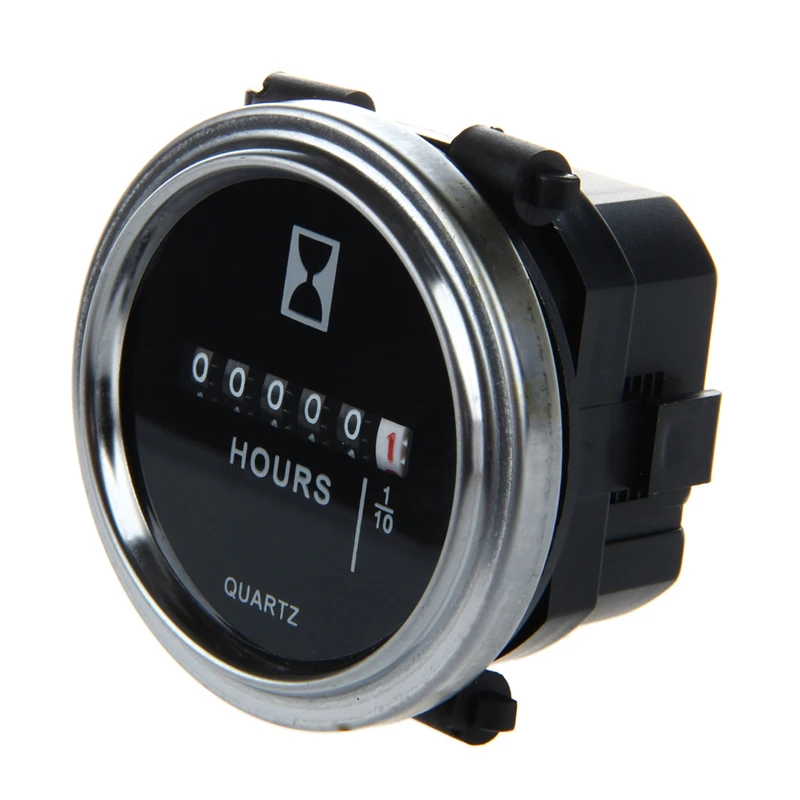 Round 10 to 80 Volts DC Black Trim Ring Hour Meter 