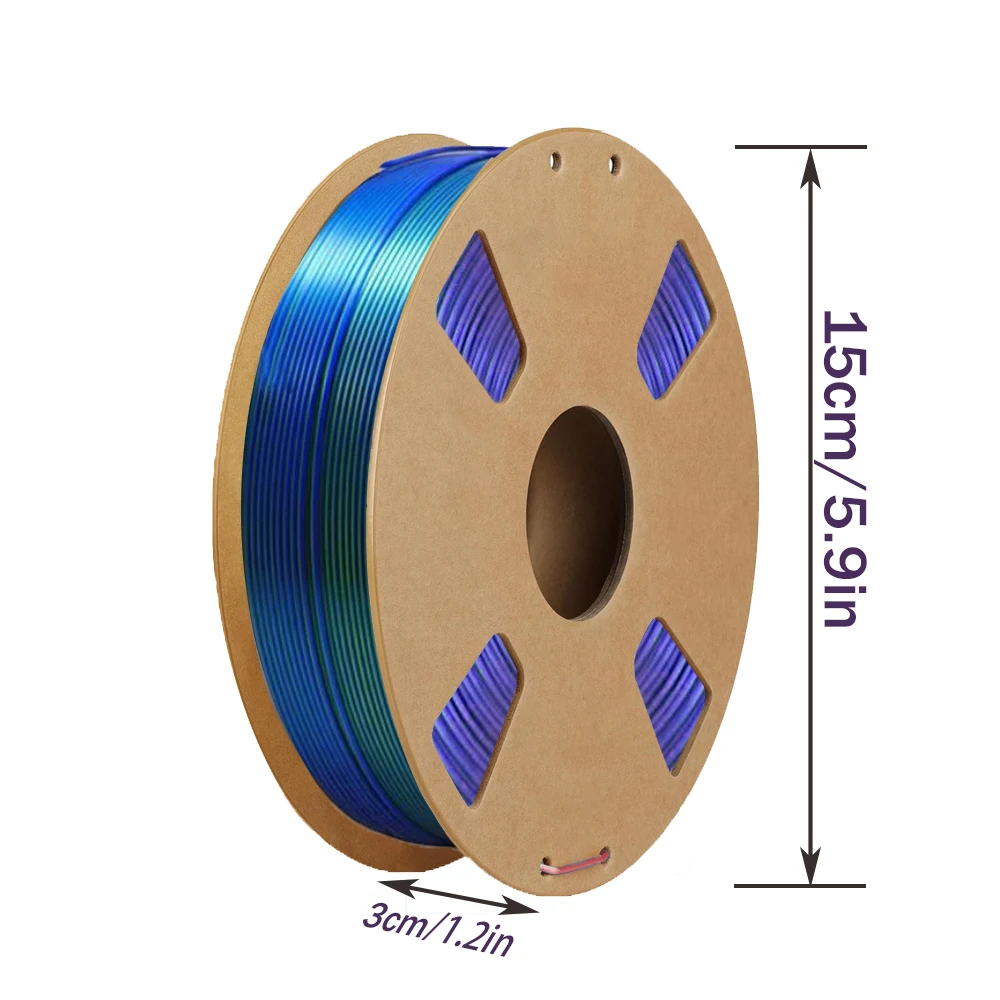 실크 트리플 컬러 PLA 필라멘트 1.75mm, 광택 질감, ±0.02mm 정확도, 블루 그린 퍼플