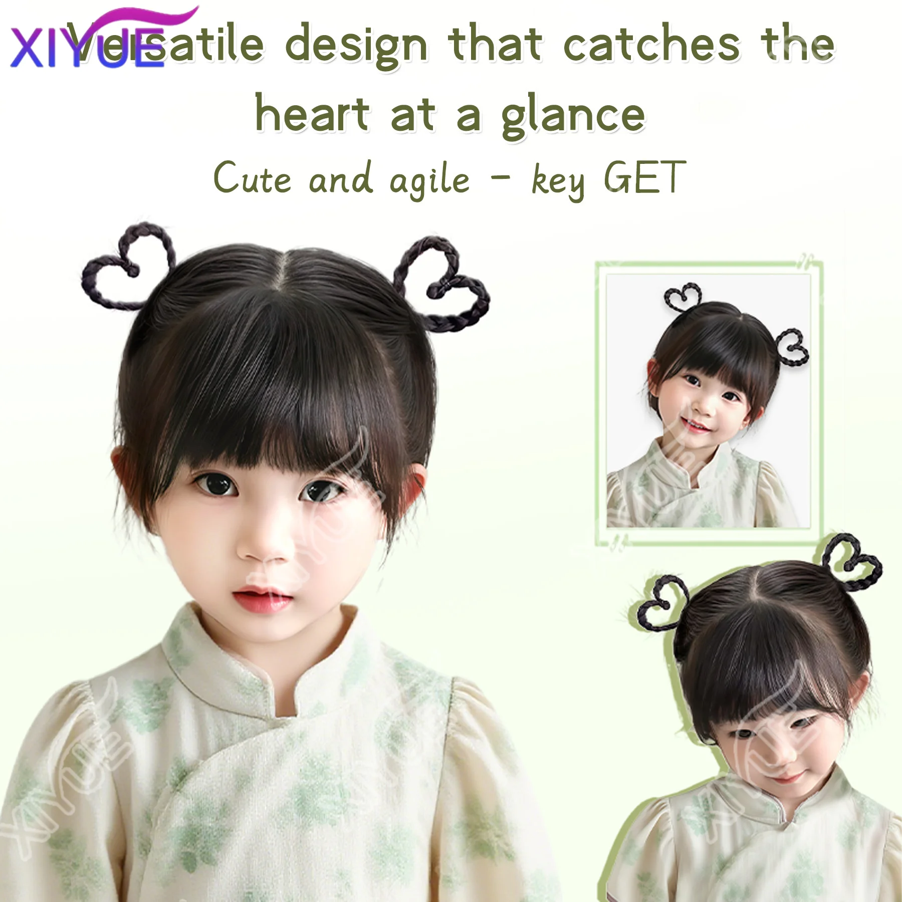 어린이 한복 가발, 하트 모양의 땋은 머리핀, 데일리 걸 사이드 타이, 귀여운 머리핀, 하트 모양의 땋은 머리 액세서리