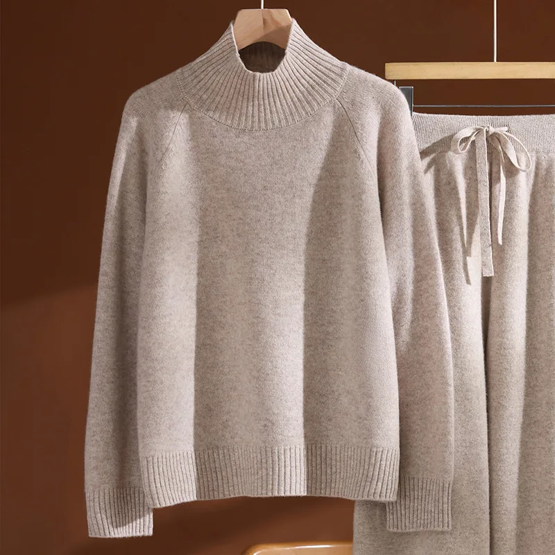 المرأة عالية الياقة فضفاضة محبوك سترة صوف الخريف ا...