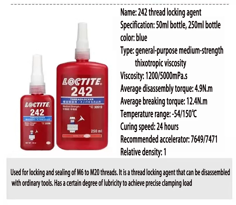 10ml 50ml 250ml Loctite 243 Medium Viscosity Thread Glue Screw Fastening  Sealing Adhesive Loctite SF 7649 770 Curing Accelerator