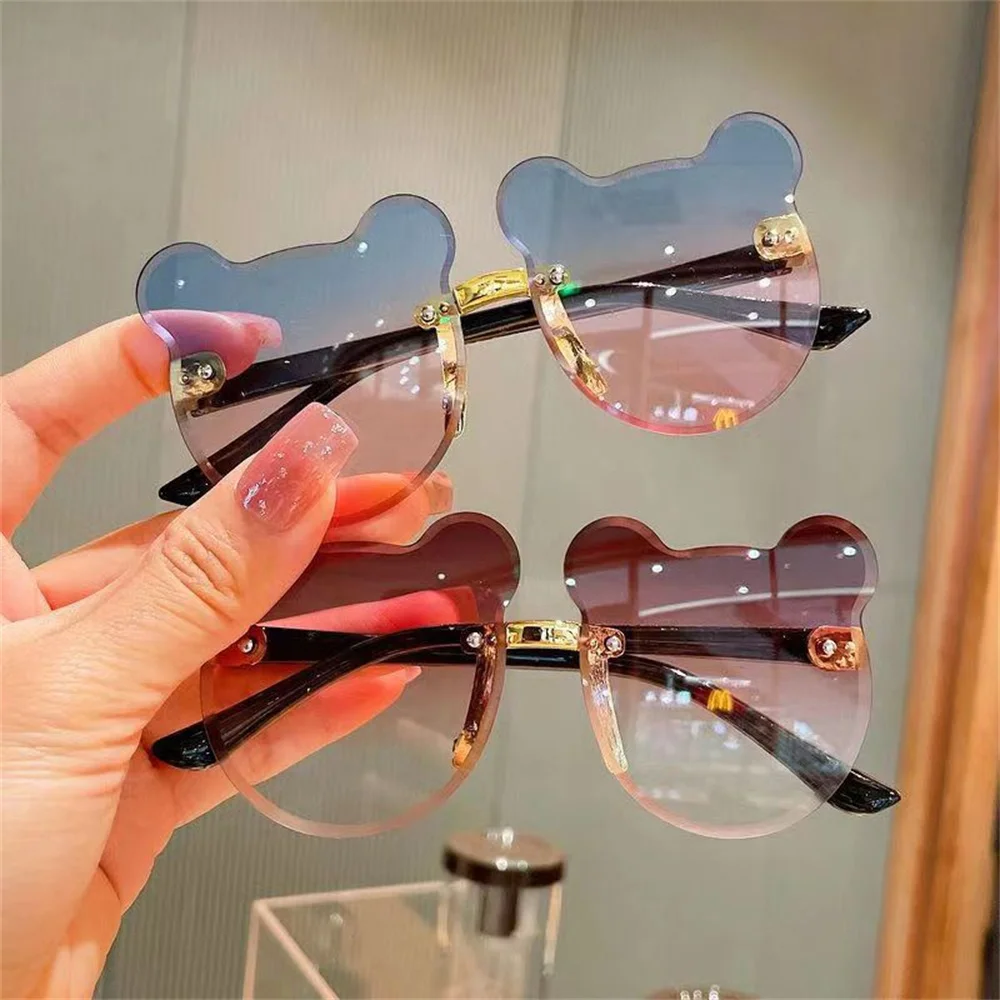 Kids Sunglasses Cartoon Bear Sunglasses for Boy Girl Children Rimless Sunglasses UV400 Outdoor Travel Skiing