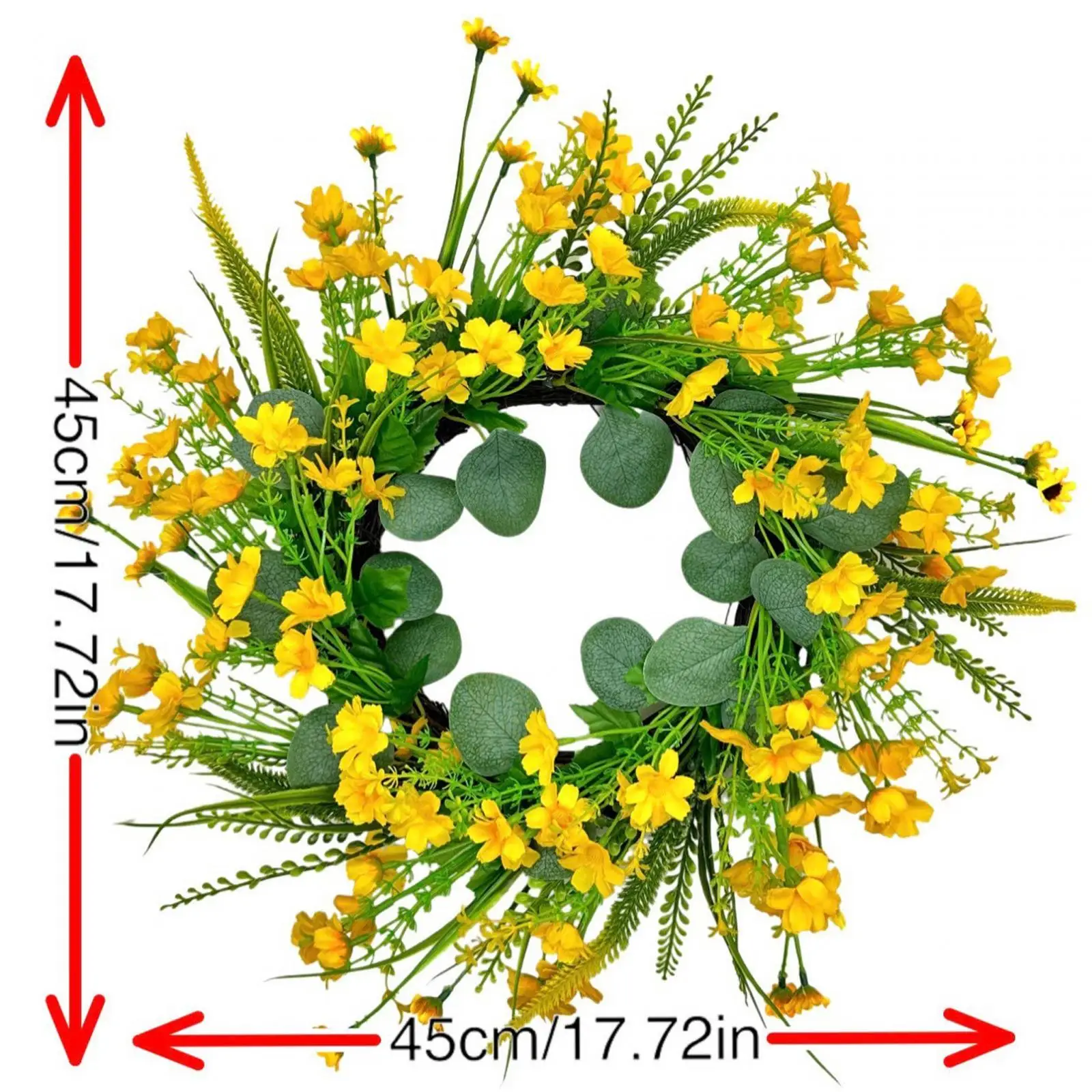 Daisy Flower Wreath Artificial Wreath Summer Front Door Spring Wreath,Hanging Ornament for Porch,Indoor Garden,Wall Farmhouse