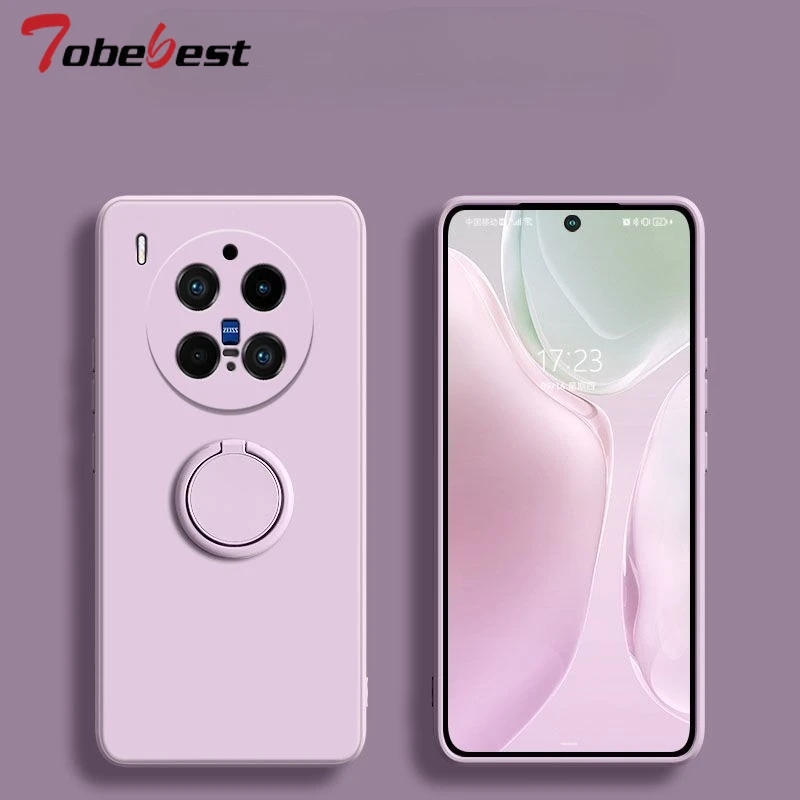 Silicone Square Cover with 360° Finger Ring Grip - Ultra Soft Phone Holder Case