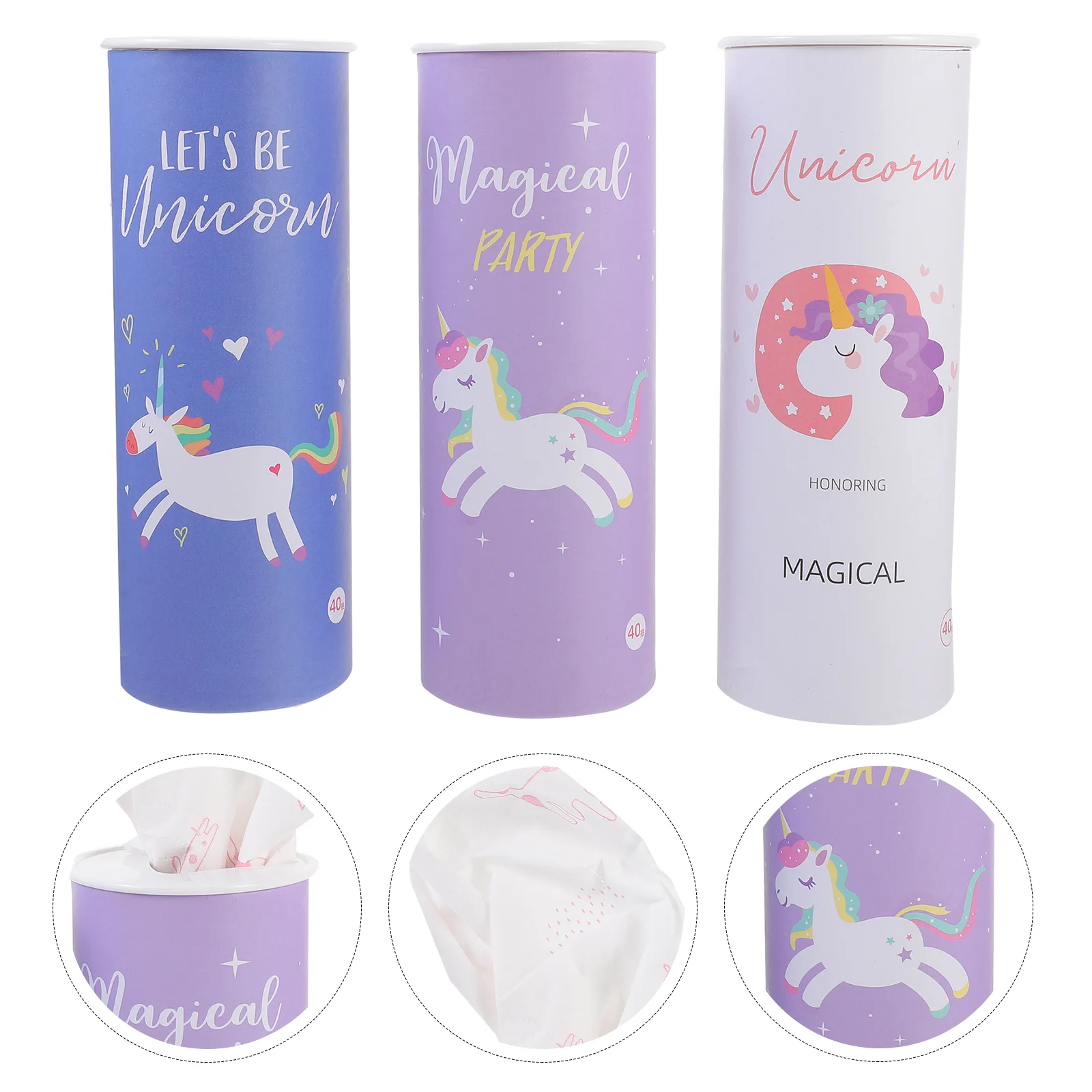 3 Pcs Car Decor Napkins Adorable Colorful Cartoon Paper Cylinder Unicorn Decorative Tissue Party Dinner Table Holiday Travel
