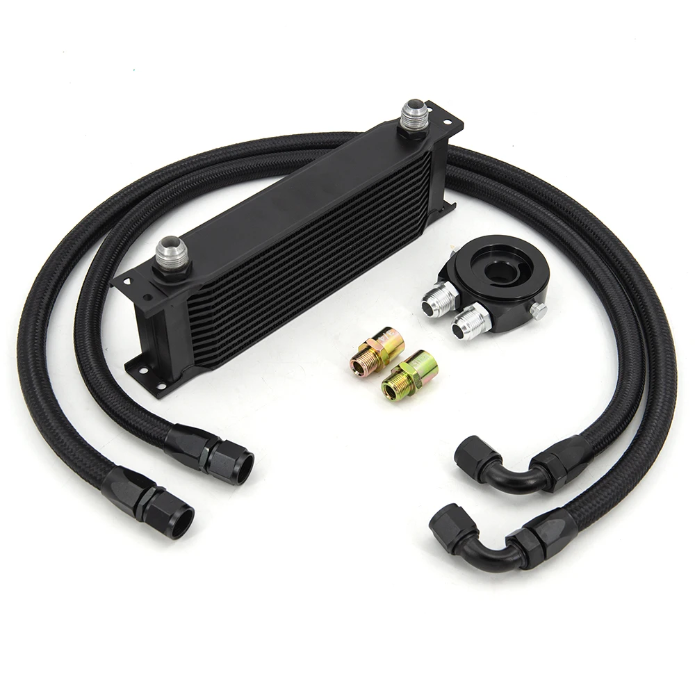 13 Rows Oil Cooler Kit AN10 Transmission Oil Cooler Kit Filter Adapter With Nylon Stainless Steel Braided Hose