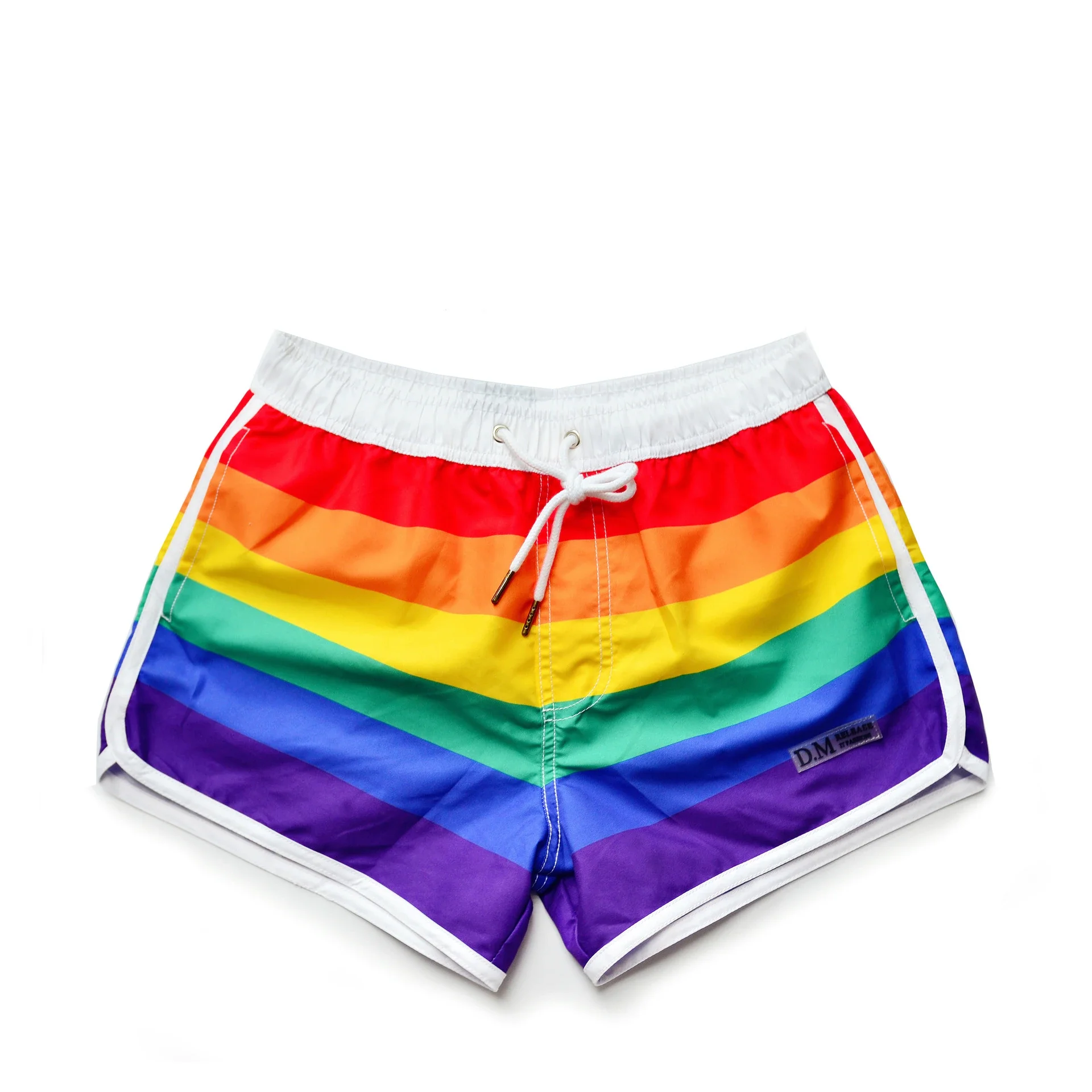 Men's Home Pants Low Waist Fashion Rainbow Color Shorts Flat Pants Loose Polyester Striped Beach