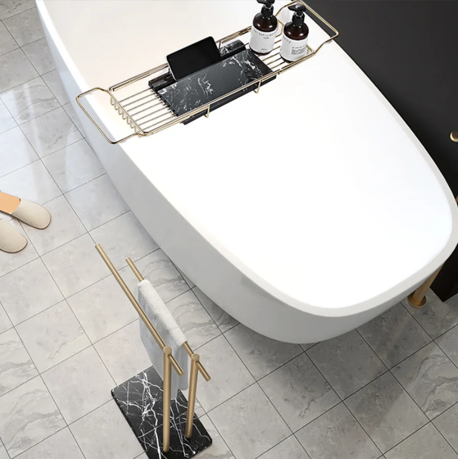 Toallero de mano, toallero de pie doble en forma de T, soporte para toallas  de mano SUS304 de acero inoxidable para encimera de tocador de baño, negro