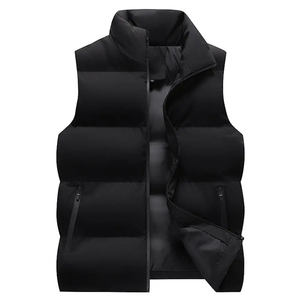 

Zipper Pockets Men Coat Winter Men's Padded Waistcoat Windproof Stand Collar Vest with Zipper Pockets Stylish Outerwear for Cold