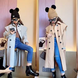 Menina longo casaco de lã do bebê inverno quente jaquetas botão primavera outono moda crianças outerwear 4 5 6 8 10 12 anos