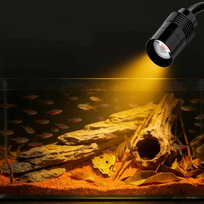3 W südamerikanischer Aquarium-Scheinwerfer, 3-farbig, dimmbar, Zyklus-Timer, zoombare LED-Aquarium-Lampe für Aquascape Decor, Fokusbeleuchtung – Detail 9