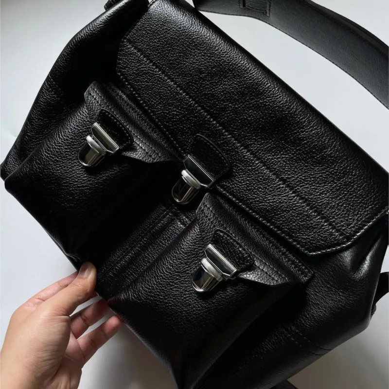 Retro Black Messenger Bag Women Hot Girl Leather Large Capacity Multi Pocket Tote Bag Ladies Sle Commute Shoulder Crossbody Bag