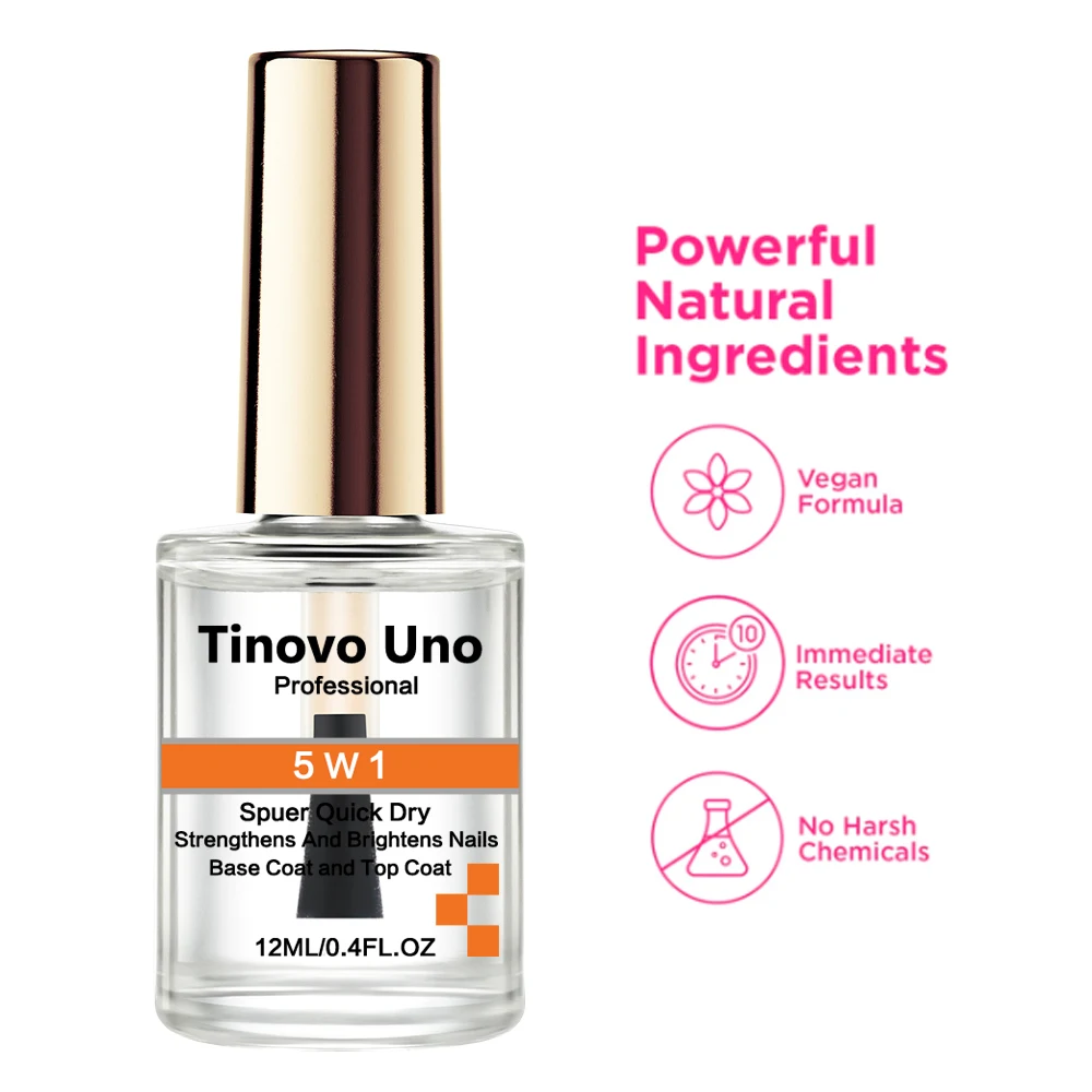 Tinovo Uno 5 W 1 Top Coat Fast Dry Base Coat Nail Strengthener Super Shiny Finish Nail Polish Manicure Hardener Repair Nail Care 4