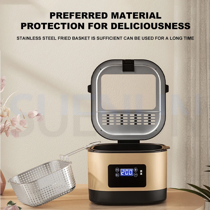 Household Electric Deep Fryer Intelligent Temperature Adjustable Frying Machines French Fries Skewers Chicken Legs 6