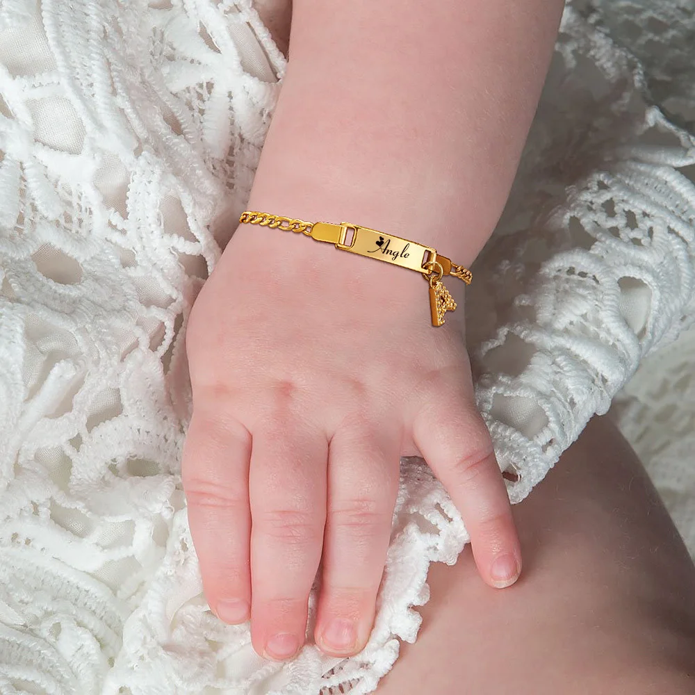 Personalize Baby Name Bracelet Figaro Chain Smooth Bangle Link Gold Tone No  Fade Safty Jewelry 12cm to 15cm - AliExpress