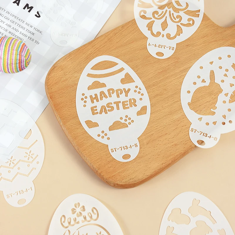 8Pcs Easter Eggs Shape Cake Stencil Cookie Fondant Cupcake Mold PET Cake Decorating Tools 2025 Happy Easter Party Decor Supplies