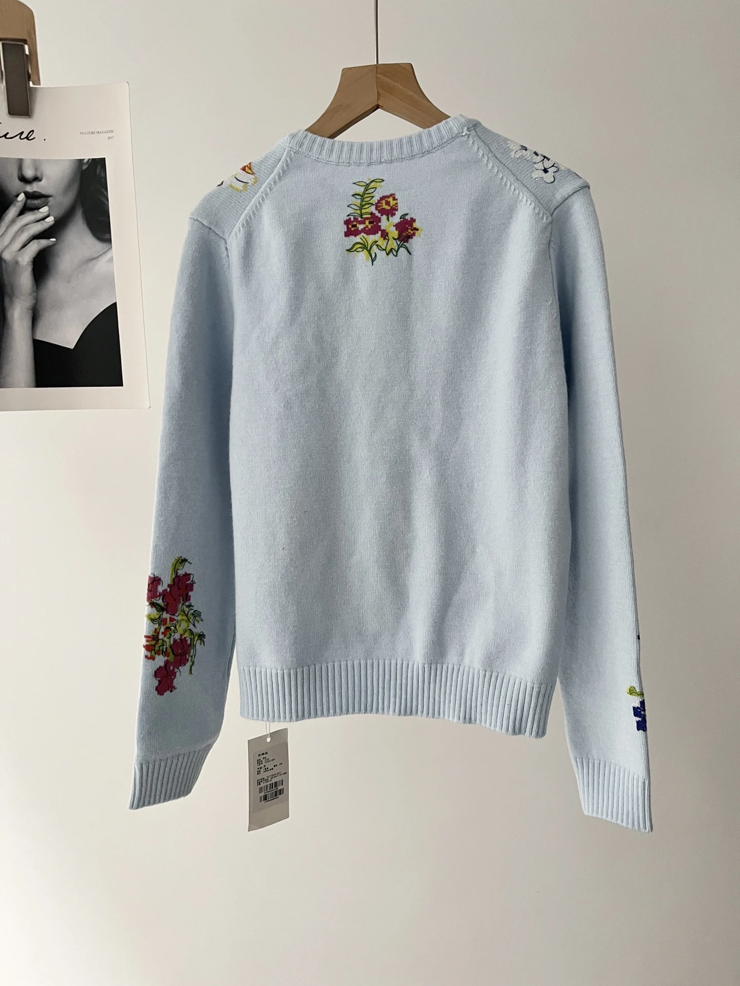 Temperament Versatile Long Sleeve Printing Crew Neck Knitted Cardigan Flower Sequin Blue Sweater 51c-PB 2