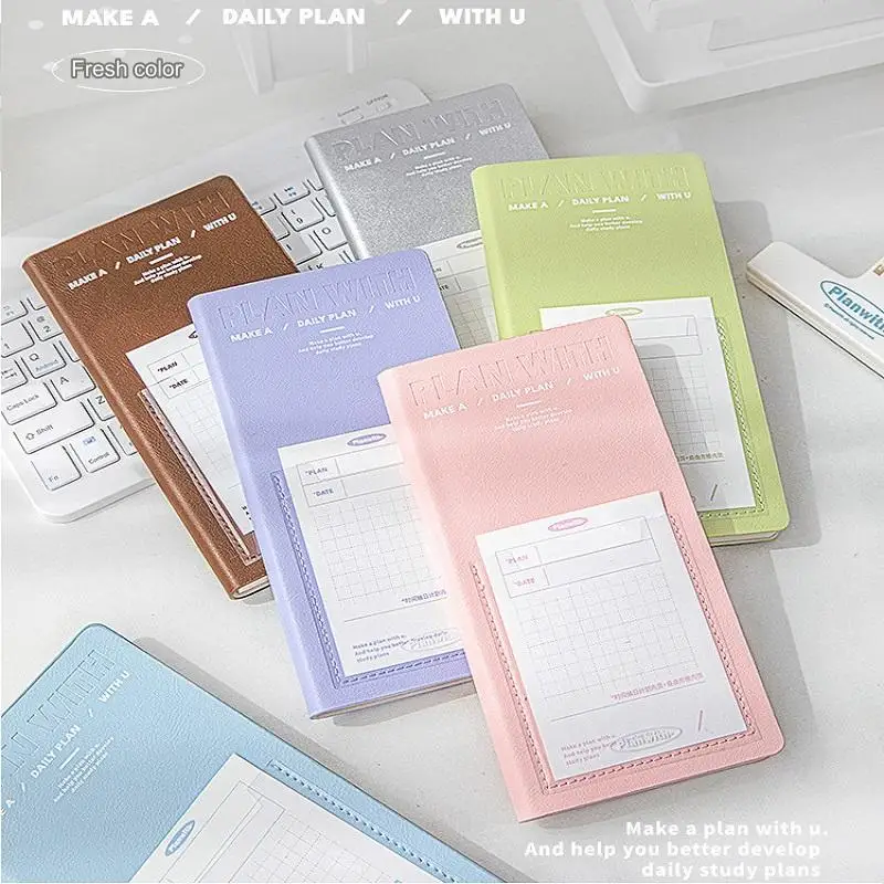 Planwith Self-filled Planner PU Cover Weeks Time Management Schedule Planned Narrow Book Portable Smooth Writing Diary Notepad schedule notebook notebook diary journal notebook diary