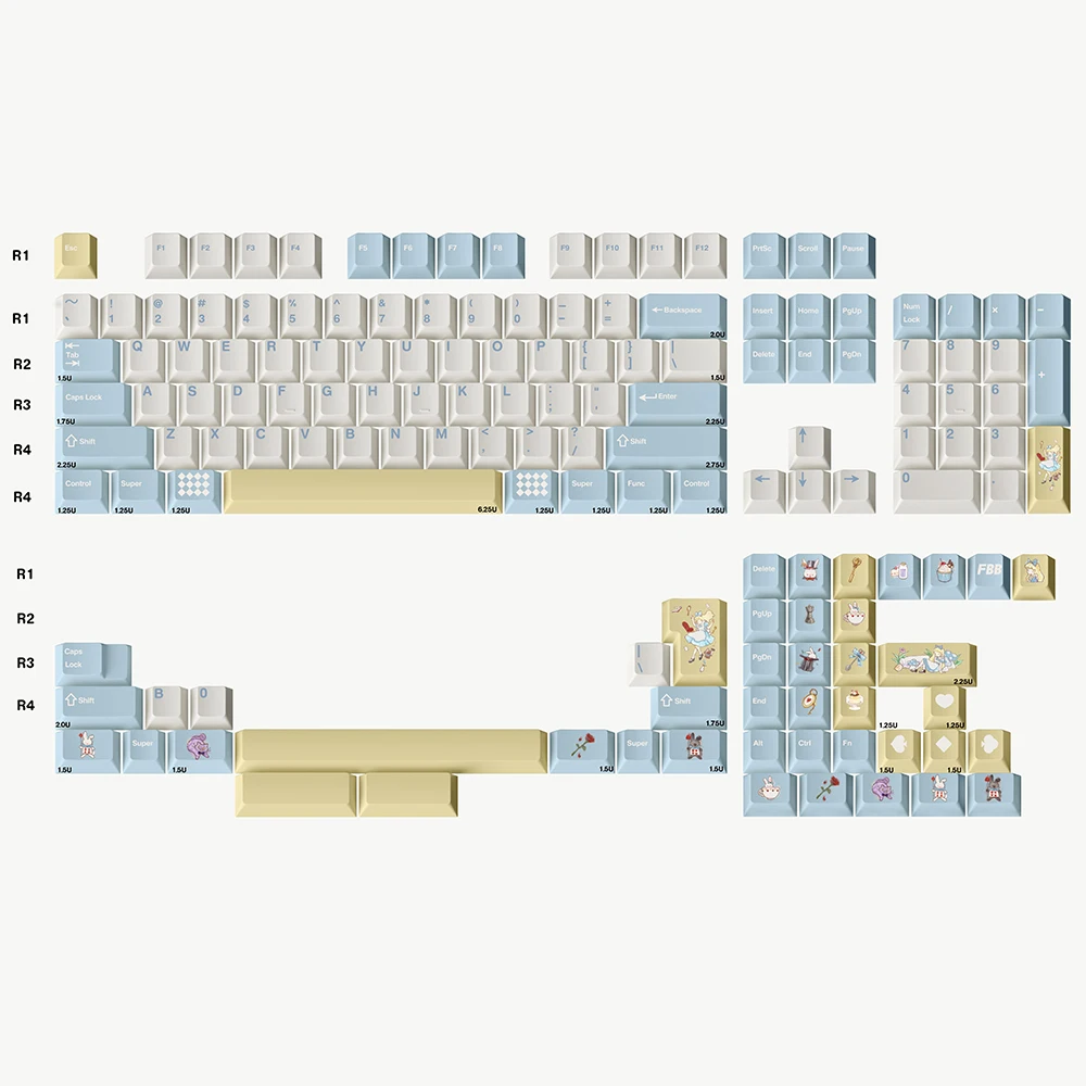 FBB 키캡 이상한 나라의 앨리스 PBT 승화 맞춤형 기계식 키보드 키 캡 귀여운 1.7mm 두께 DIY 선물 소녀 여성용