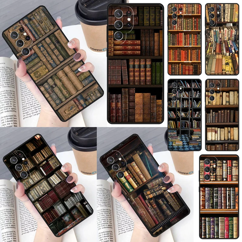 Vintage Book Library Book Shelf Cover Per Samsung Galaxy S23 Ultra S22 S20 S21 Fe S8 S9 S10 Plus Note 10 20 Ultra Phone Case