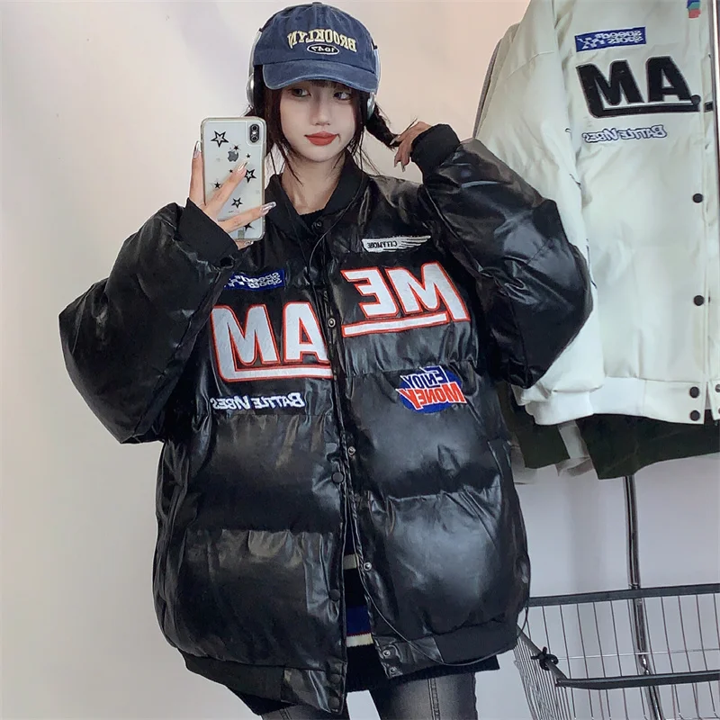 American Letter Print Hiphop High Street Cotton Down Jacket Women's Winter 2022 New Casual And Versatile Women Coat