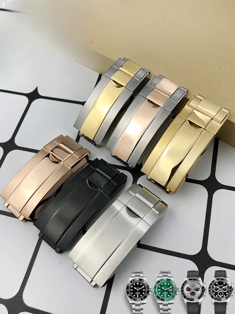 Gli Uomini In Acciaio Massiccio Oro Rosa Lucido Sostituiscono La Fibbia Pieghevole Per Rolex Black Green Water Ghost Daytona Yacht 16X9Mm Accessori