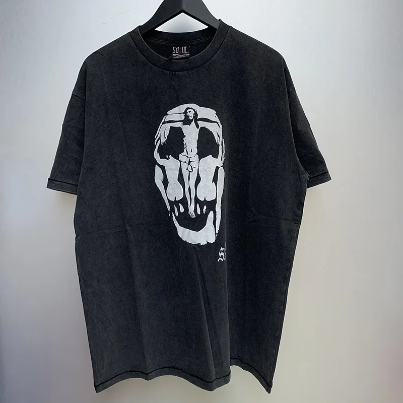 

2024 SAINT MICHAEL T-shirt Pattern Printing High Street Loose Short Sleeve Men's And Women's Fashion American Style Top Tees