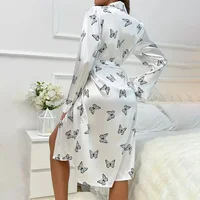 Women's Satin Nightdress Kimono Robes Bathrobes Sexy Sleepwear V Neck Long Sleeve Pajamas Loose Nightgowns Nightie Pyjama Female - Image 2