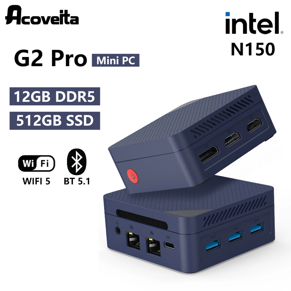 Acoveita G2 Pro Mini PC Mini Computer Intel N150 Up to 3.6GHz 12GB