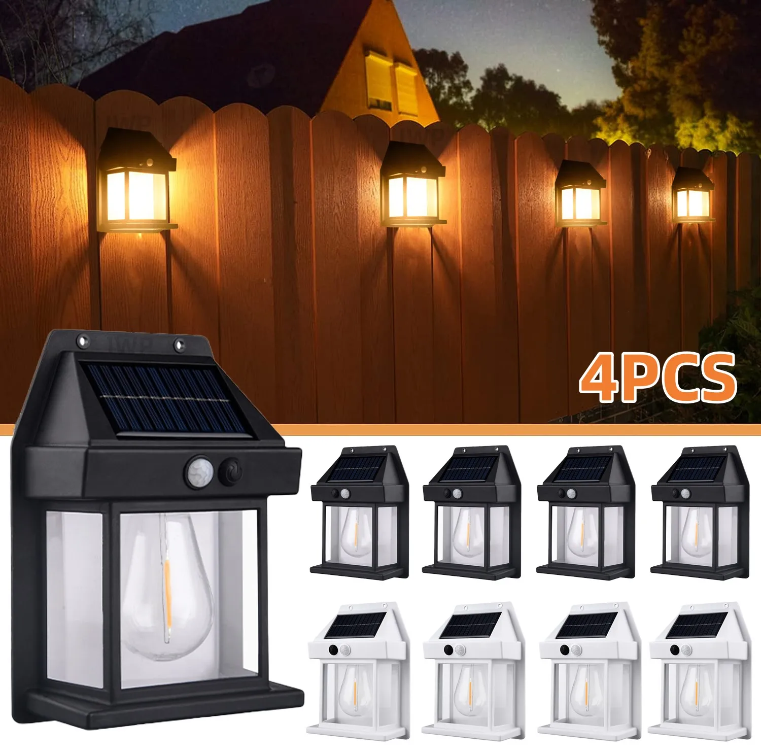 Solar Wall Light Tungsten Waterproof Wireless Motion Sensor Security Lamps Dusk to Dawn Exterior Lighting for Patio Porch Garage