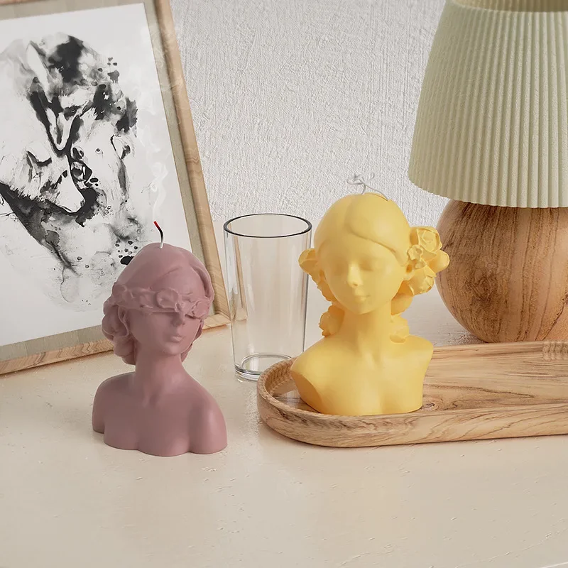 3D Rose Blindfolded Eye Closing Girl Silicone Candle Mold Handmade Candle Making Kit DIY Plaster Resin Soap Production Tool