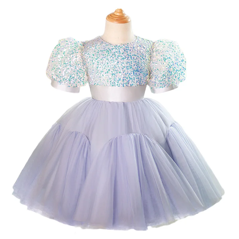 

Summer Kids Lilac Sequin Flower Girl Dress for Wedding Birthday Party Tulle Ball Gown for 1-14Yr Girls