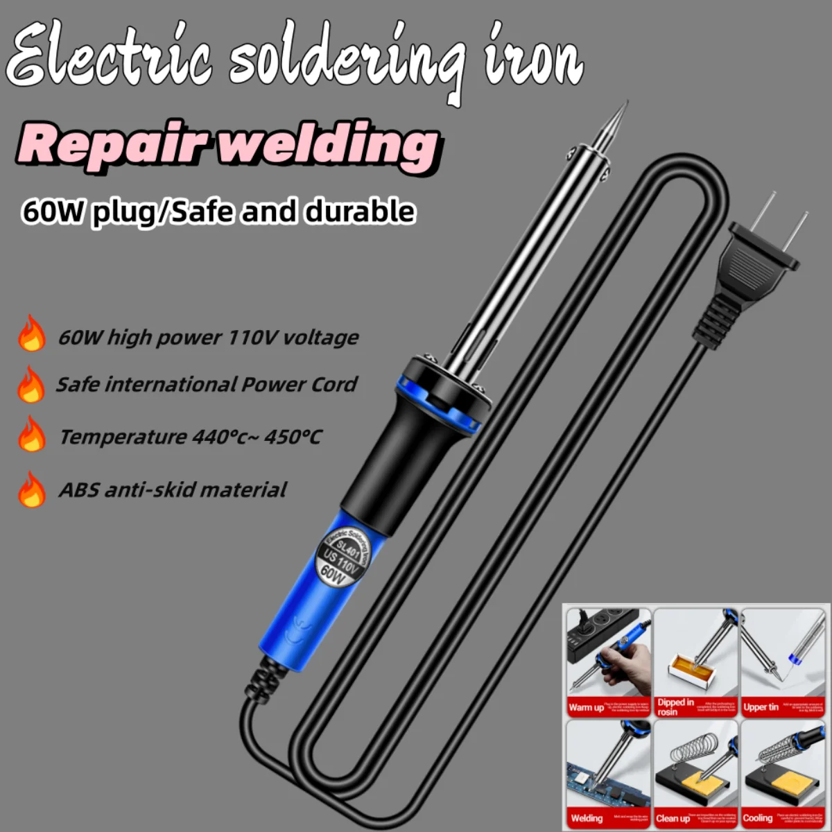 SL401 Electric Soldering Iron 220V/110V 60W US/EU Plug Tester Tin Head Repair Welding Tool Repair Head Tool Welding Station