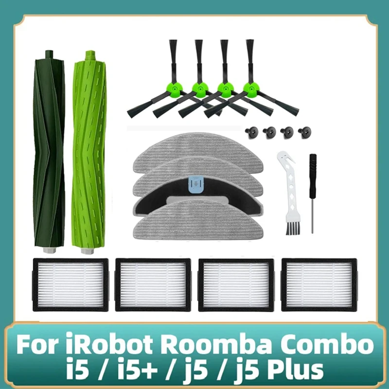 Dupla Multi-superfície Escovas de Borracha Filtros Mop Pads Escovas Laterais Kit de Substituição para Irobot Roomba Combo i5 i5 Mais j5 +