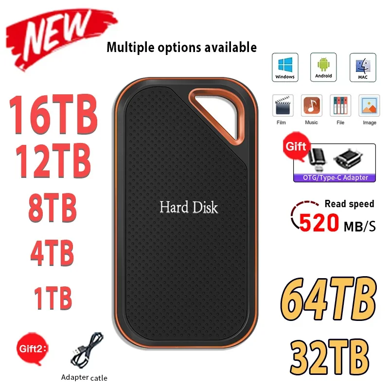 External SSD Original E81 Portable SSD 1TB ssd External Hard Drive 2TB SSD Type-C USB 3.1 M.2 Laptop/Desktop/Phones/mac Flash Memory Disk