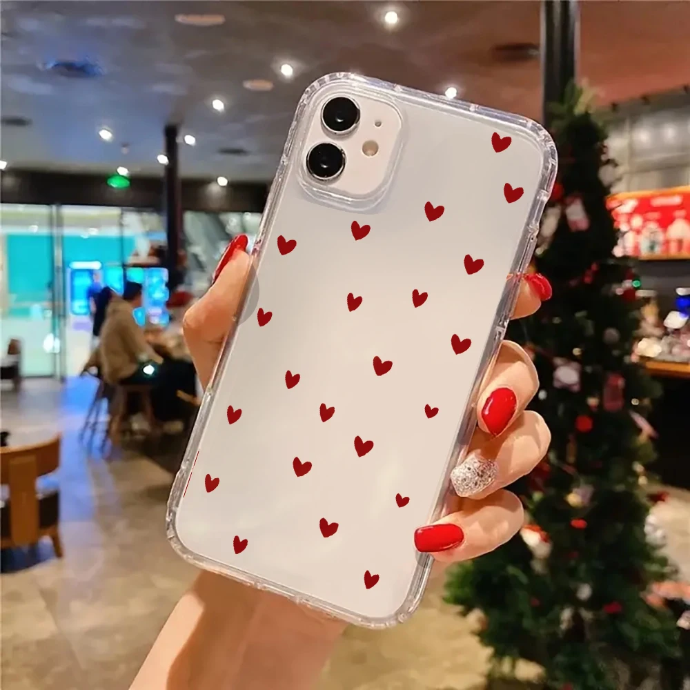 Clear Silicone Phone Case with Red Love Heart Design - Cute and Stylish Transparent Cover