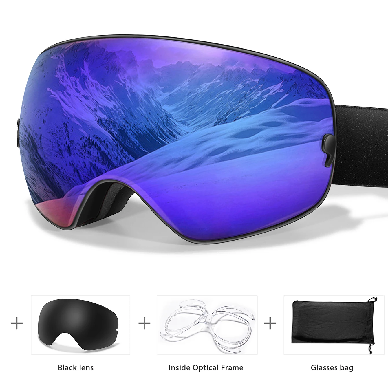Outdoor Sports Ski Goggles - Anti-Fog UV400 Eyewear with Free Black Lens and Optical Frame, Perfect Holiday Gift