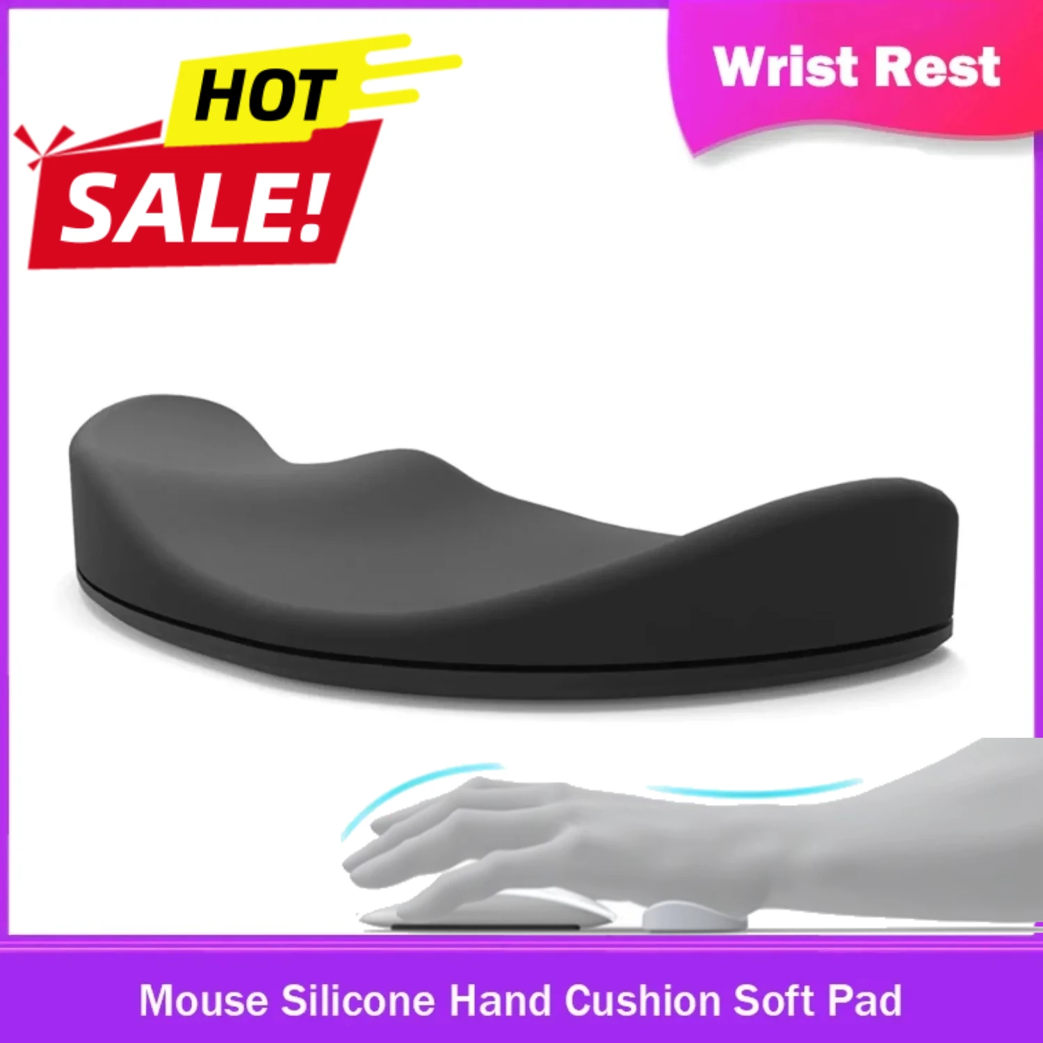 Mouse Wrist Rest Silicone Hand Cushion Soft Pad Palm Support Moves With ...
